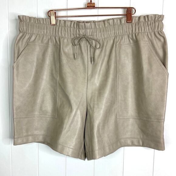 Avec Les Filles Tan Vegan Leather Paperbag Drawstring Waist Size 1X NWT - Picture 1 of 7